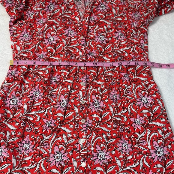 LOFT Red and White Boho Preppy Floral Tiered Ruffled Midi Dress with V-Neck - Picture 11 of 14